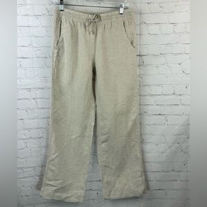 LL Bean Women's Size 6 Beige Oatmeal Linen Pull-On Pants Elastic Waist Lagenlook